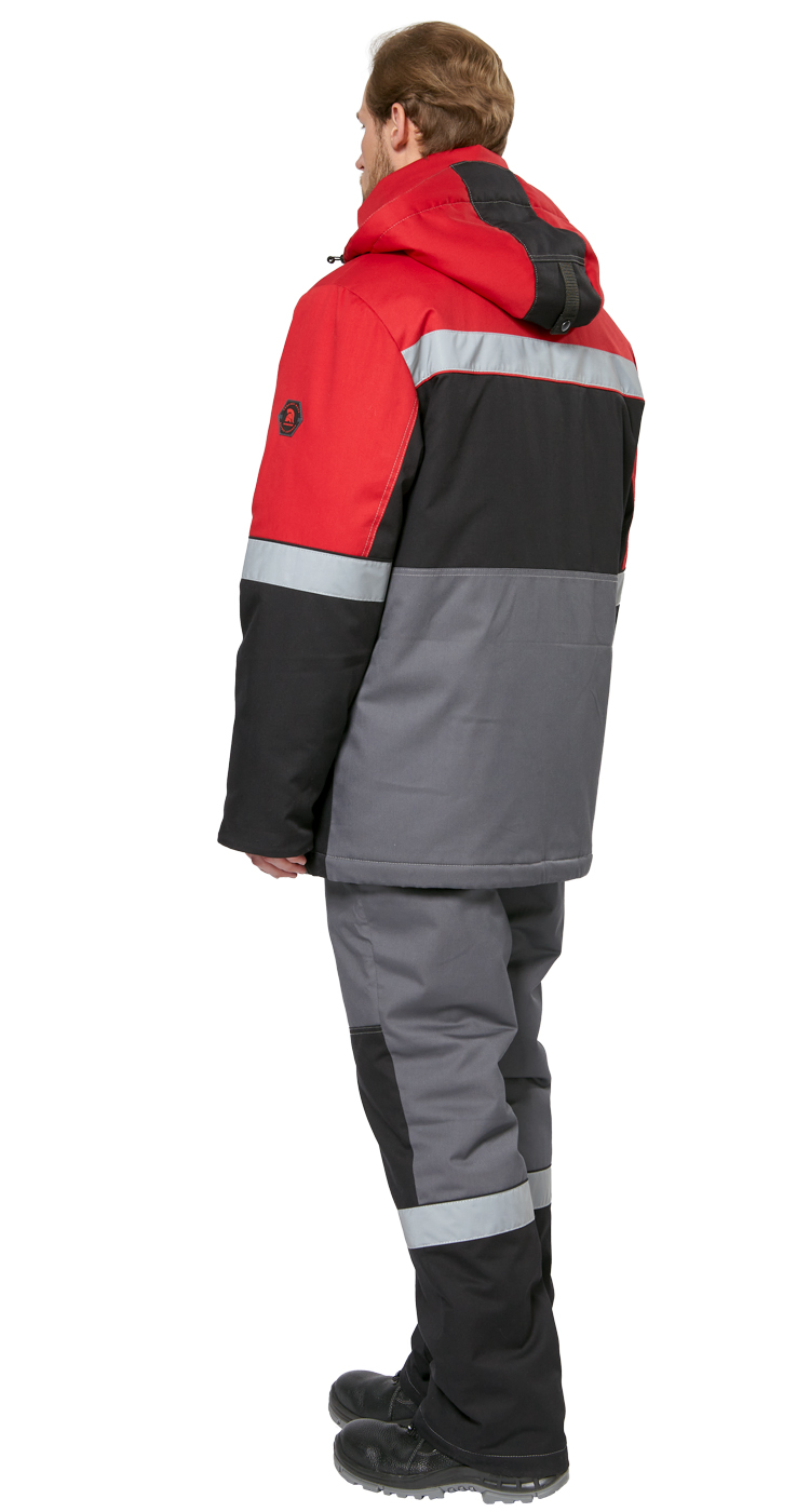 Костюм рабочий мужской утепленный "Крейсер" с МВО серый-черный-красный цена